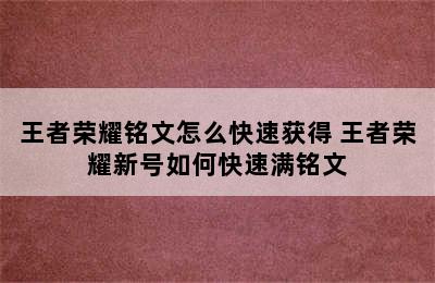 王者荣耀铭文怎么快速获得 王者荣耀新号如何快速满铭文